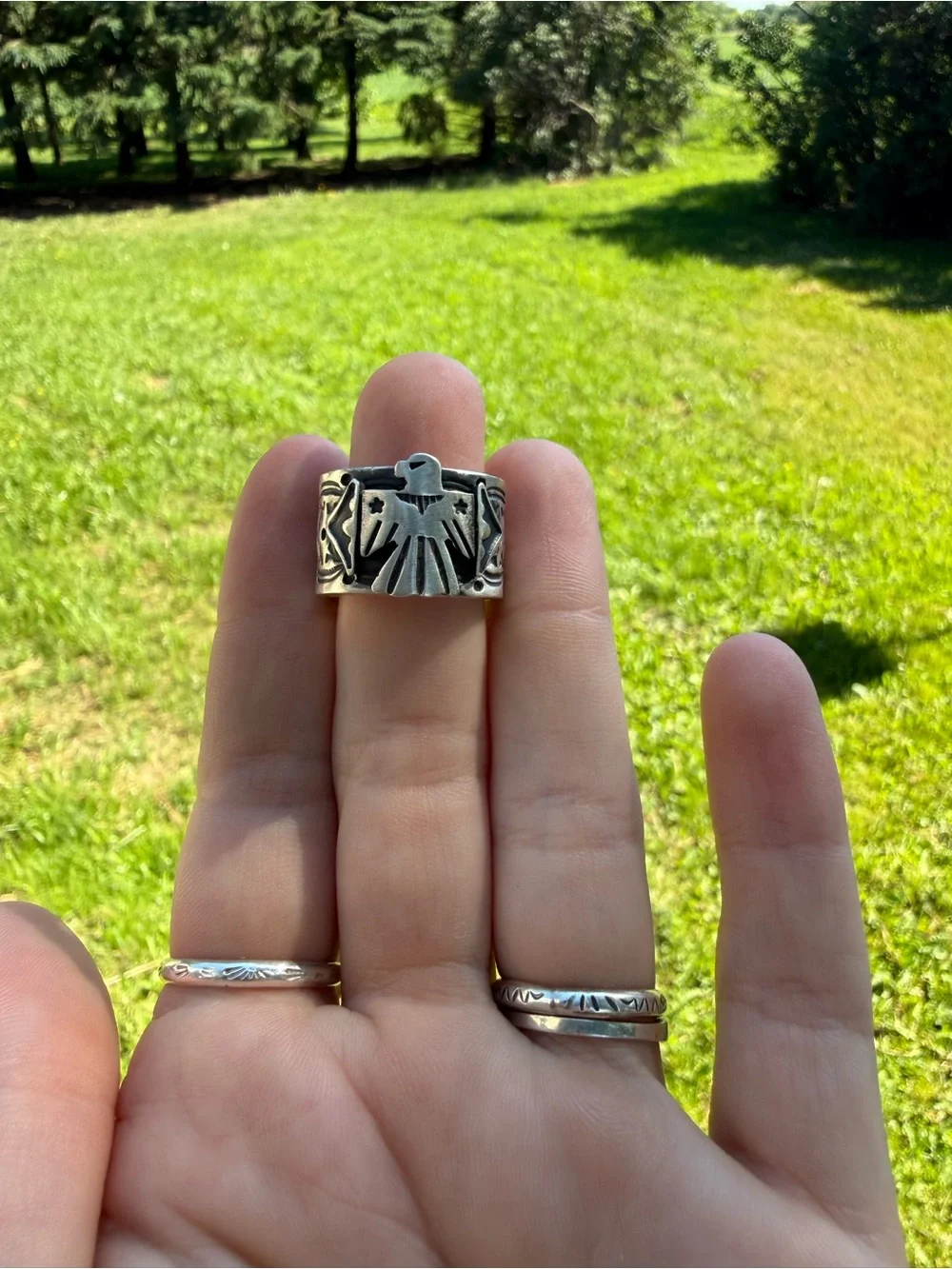 Native Stamped and Signed SZ 8 Thunderbird Ring